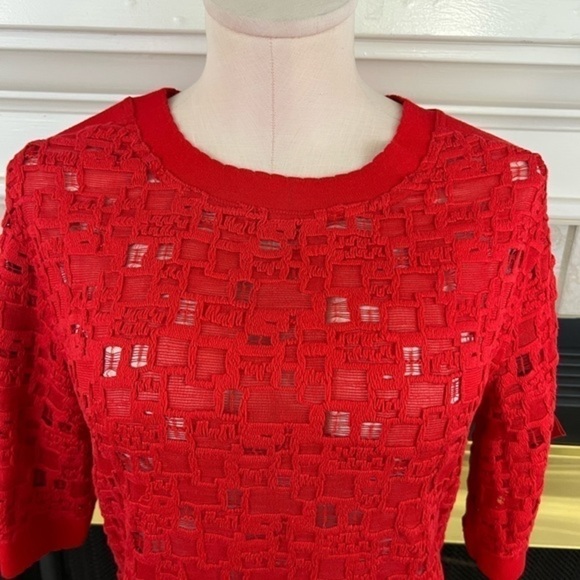Carlisle New York Red Shirt Sleeve Textured Top with Split Sleeves and Bows - Picture 12 of 16
